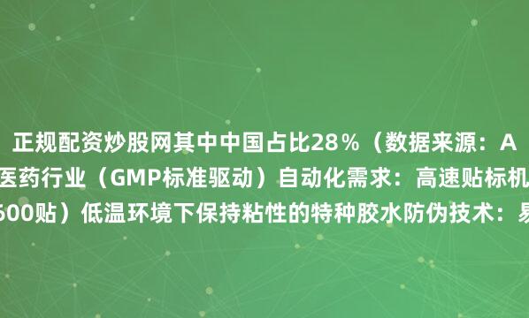 正规配资炒股网其中中国占比28％（数据来源：AWA行业报告）（二）医药行业（GMP标准驱动）自动化需求：高速贴标机适用性（每分钟300-600贴）低温环境下保持粘性的特种胶水防伪技术：易碎纸标签（开封即损）温变油墨标签RFID智能标签（冷链药品追踪）合规要求：符合USP＜661.1＞药包材标准耐酒精擦拭的印刷涂层（三）电子电器行业特殊需求：UL认证的阻燃标签（电器内部）耐高温标签（发动机舱适用温度